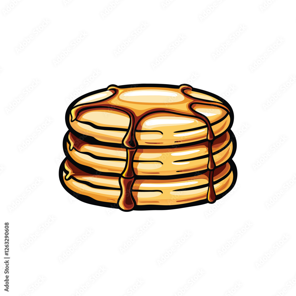 Poster create a vector illustration of a stack of fluffy pancakes with a single blueberry on top, featuring