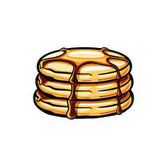 Create a vector illustration of a stack of fluffy pancakes with a single blueberry on top, featuring an editable stroke for easy modification.  Number '1' subtly incorporated.