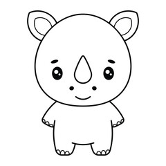 Cute kawaii rhino vector illustration. Adorable cartoon rhinoceros outline for coloring book and kids activities.