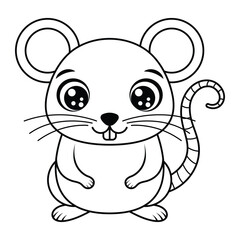 Cute kawaii mouse vector illustration. Adorable cartoon rodent with big eyes and whiskers. Outline drawing for coloring book and kids projects.