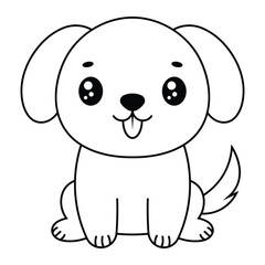 Obraz premium Cute kawaii puppy vector illustration. Adorable cartoon dog with big eyes and happy face. Outline drawing for coloring book and kids activities.