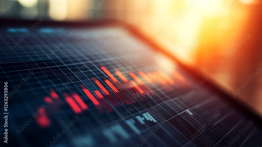 Poster close-up of a screen displaying stock market data with red indicators suggesting a market downturn o