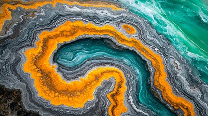 Abstract swirling teal and gold paint texture