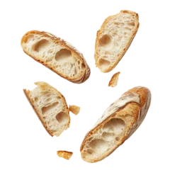 Gordijnen Delicious crusty bread slices falling transparent background food photography © Junaed Ahamed Sakib