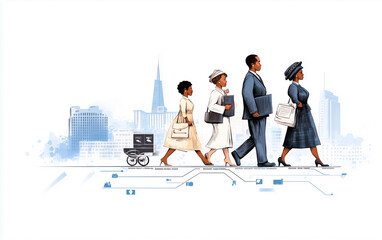 Obraz premium Wide banner for Black History Month 2025 featuring vibrant graphic illustrations of cultural icons