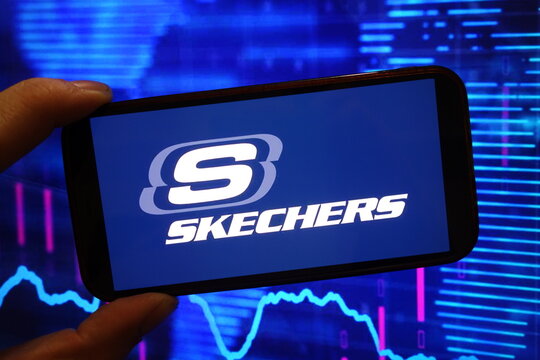 Konskie, Poland - February 07, 2025: Skechers USA Inc company logo displayed on mobile phone