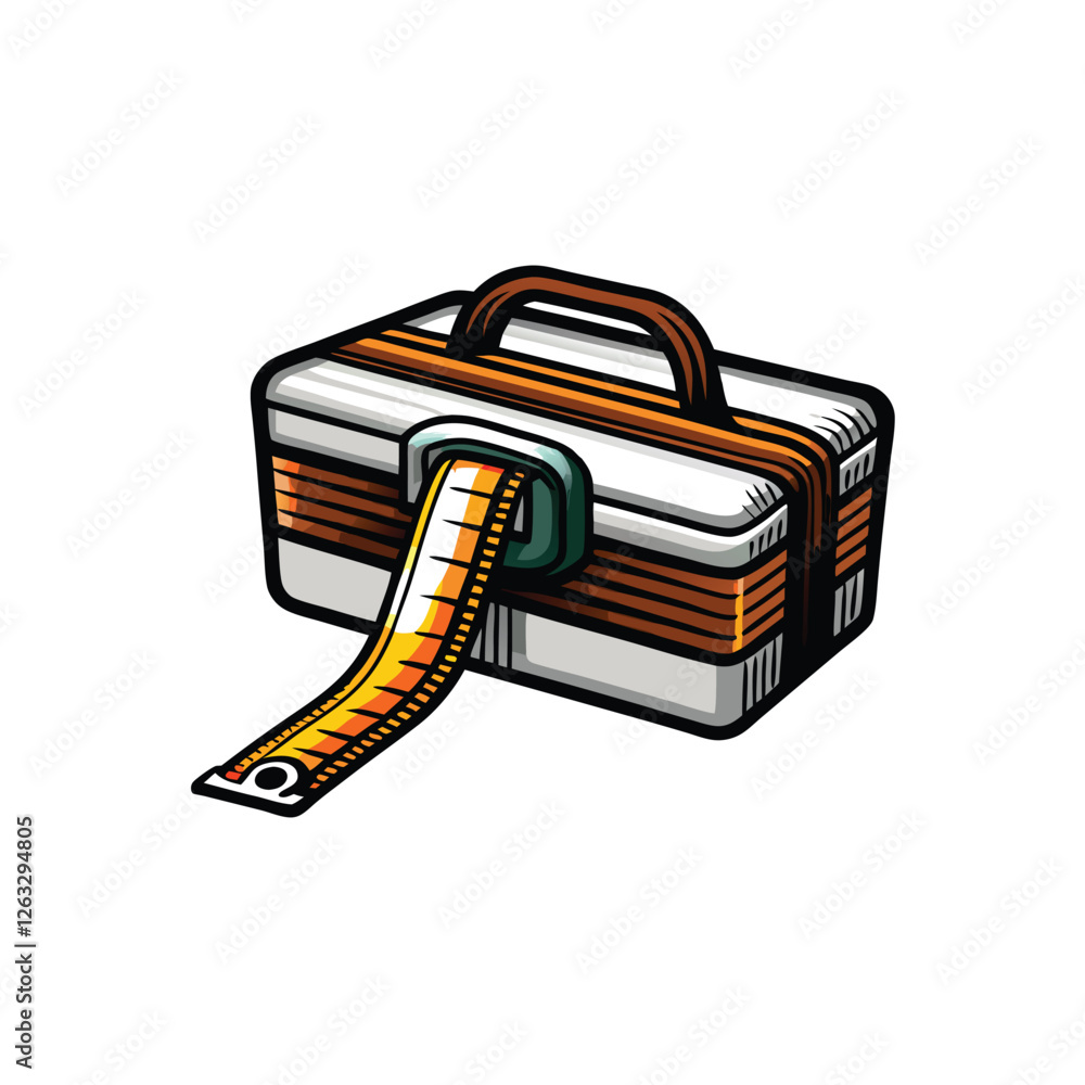 Poster editable vector illustration of a toolbox with a measuring tape neatly coiled inside. clean lines, i