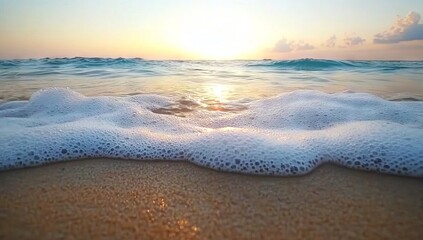 Sunset Over the Ocean, Casting Warm Hues on Waves Crashing on the Shore