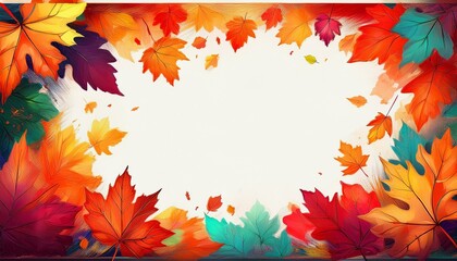 Obraz premium Autumn seasonal frame border with falling autumn colorful leaves background with space for copy
