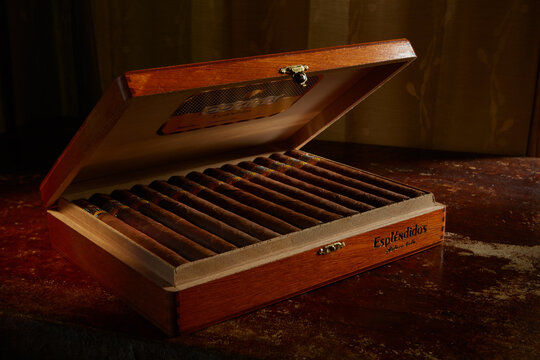 cohiba.  Bangkok, Thailand &ndash;August, 2020: Photo of a box of cigars Cohiba, Habana Cuba Esplendidos .Cohiba is a brand of premium cigar, produced in Cuba for Habanos S.A. 
