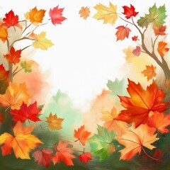 Obraz premium Autumn seasonal frame border with falling autumn colorful leaves background with space for copy