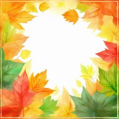 Autumn seasonal frame border with falling autumn colorful leaves background with space for copy