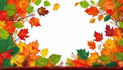Obraz premium Autumn seasonal frame border with falling autumn colorful leaves background with space for copy