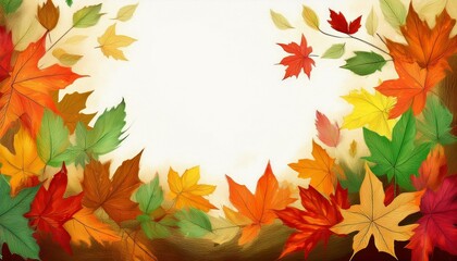 Obraz premium Autumn seasonal frame border with falling autumn colorful leaves background with space for copy