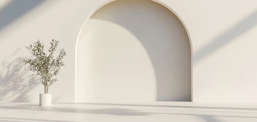 Abstract clean white room with soft shadows, smooth gradient floor and wall transition, neutral and elegant studio lighting