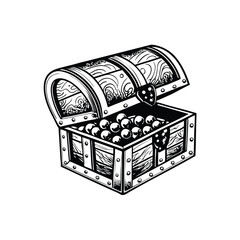 Create a high-resolution editable stroke vector graphic of an open treasure chest overflowing with jewels.  Include detailed textures and realistic shading.