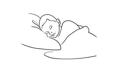 Newborn sleeping on a pillow, continuous line art drawing. Motherhood, parenthood, pregnancy. Vector illustration isolated on white background