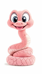 Fototapeta premium Cute pink snake figurine, isolated, white background, children's toy. Generative AI