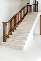 Fototapeta premium Elegant staircase rises through home interior, promoting design and construction. Generative AI