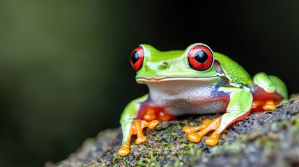 Red-eyed Tree Frog on Log, Rainforest Background, Wildlife Close-up