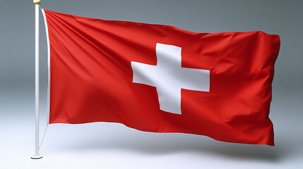 Waving Flag of Switzerland Against a Neutral Background Creating a Striking Visual Representation of National Pride and Identity