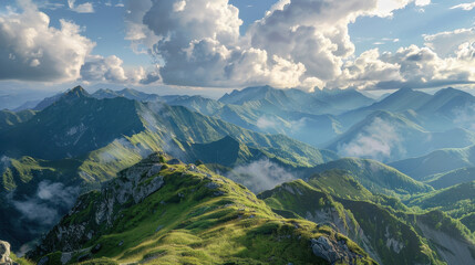 Fototapeta premium breathtaking mountain landscape with lush greenery and dramatic clouds