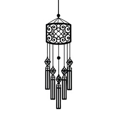 Create an editable stroke vector graphic of a wind chime adorned with delicate, intricately detailed delica beads.  Show vibrant colors and flowing lines.