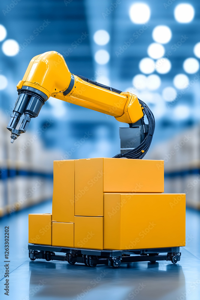 Aufkleber robotic arm lifting boxes in warehouse. automation. distribution. logistics. generative ai