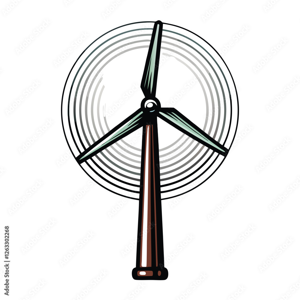 Poster create a vector graphic of a rotating windmill with editable stroke paths, suitable for animation or