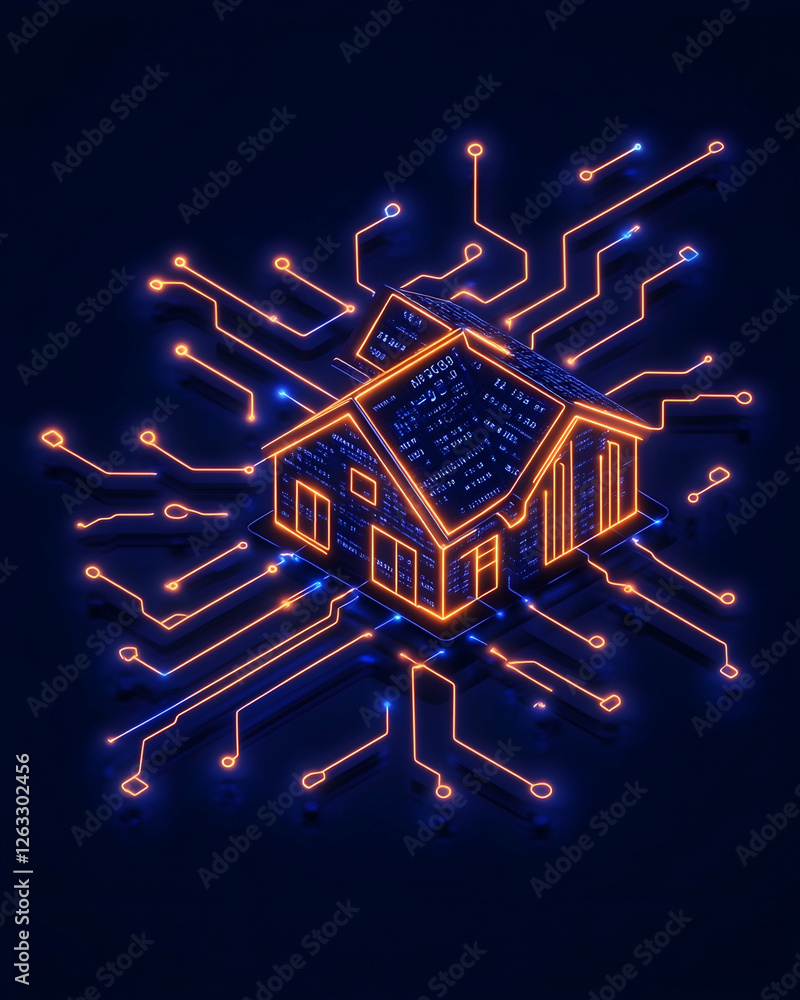 Poster smart home with digital network, data. concept for home automation, modern tech. generative ai