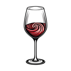 Create a clean, editable vector illustration of a wine glass with swirling wine inside, suitable for menus, websites, or branding.