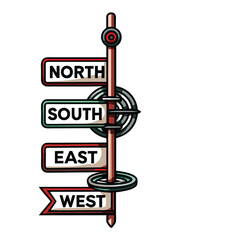 Create a clean, editable stroke vector illustration of a wind vane with cardinal directions clearly marked.  Include detailed design suitable for various applications.