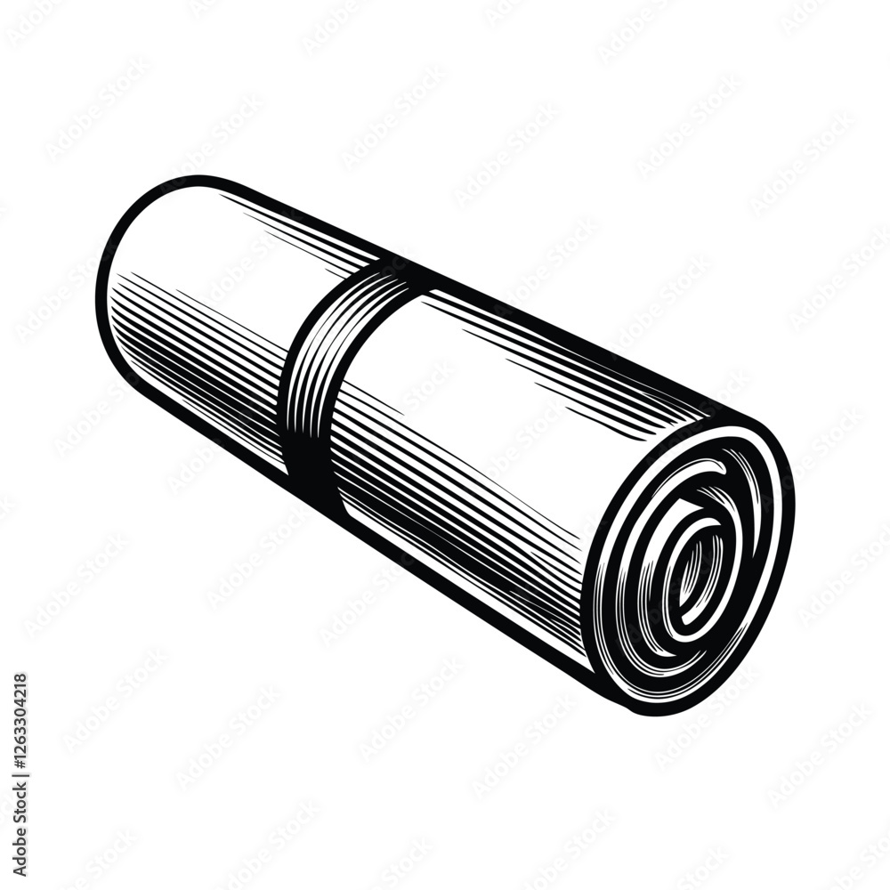 Poster create a clean, editable vector illustration of a rolled-up yoga mat, showing texture and realistic 