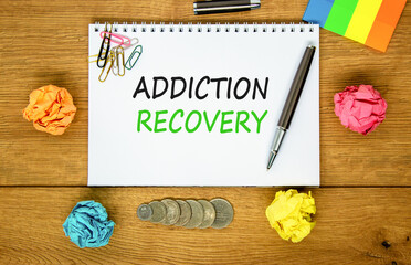Addiction recovery symbol. Concept words Addiction recovery on beautiful white note. Beautiful...