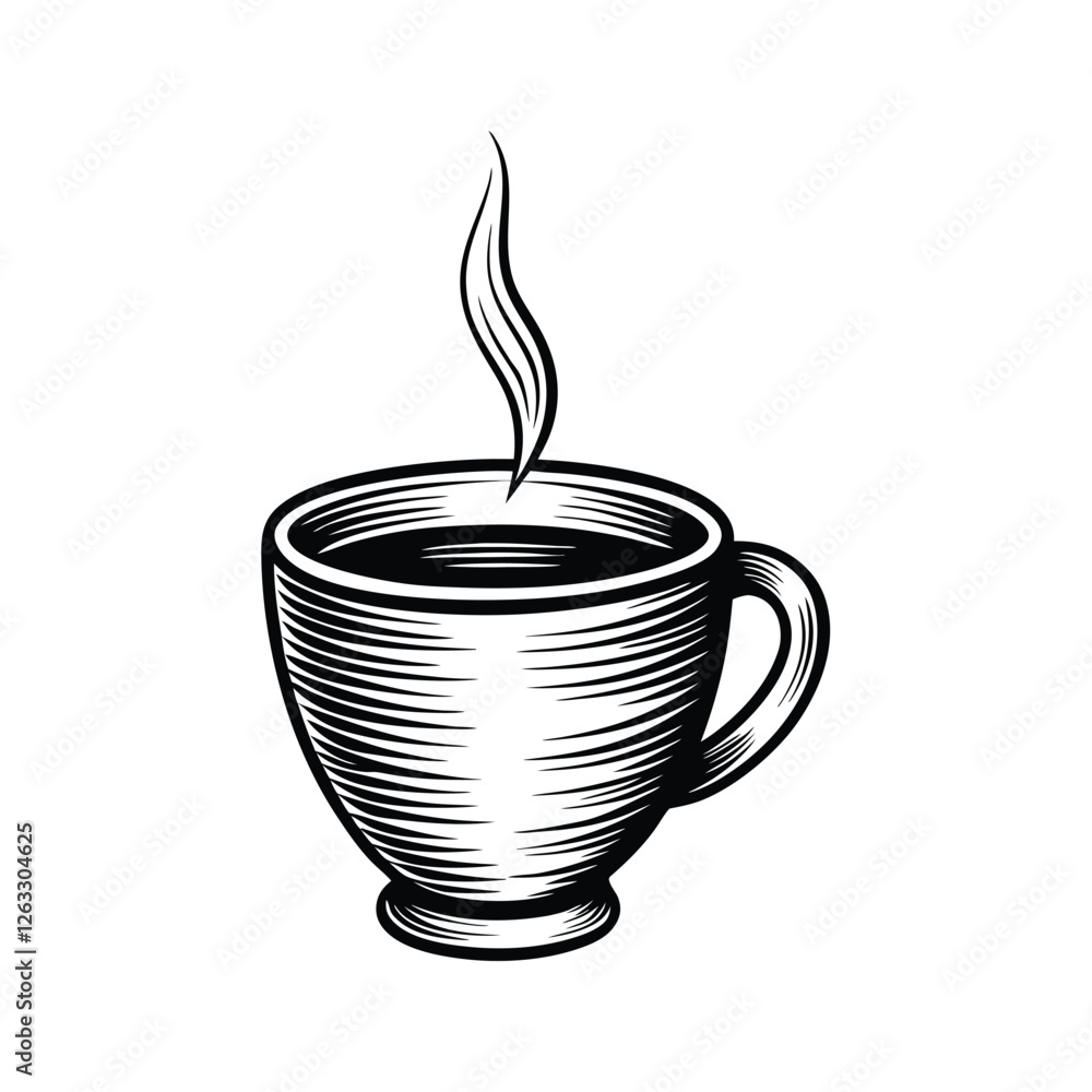 Poster create a simple, editable stroke vector graphic of a coffee cup, featuring a single, clearly visible
