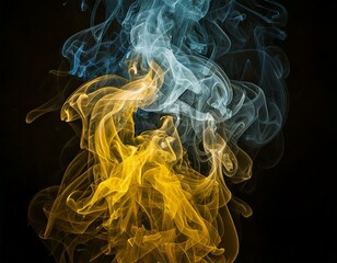 gelbe, graue, beige und blaue RAuch transparent gehalten von links nach rechts