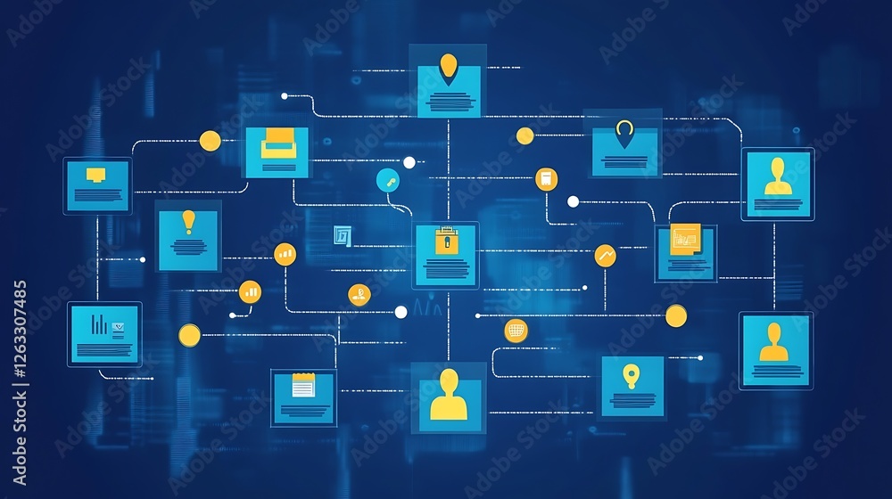 Poster network diagram showing interconnected digital data and user profiles.