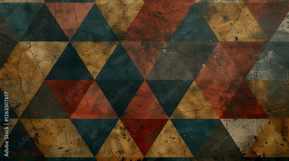 Poster Abstract geometric pattern featuring colorful triangles with a textured background