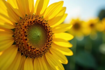 Obraz premium Close-up sunflower, pollen detail Rich yellow, sharp focus , pollen, summer, head