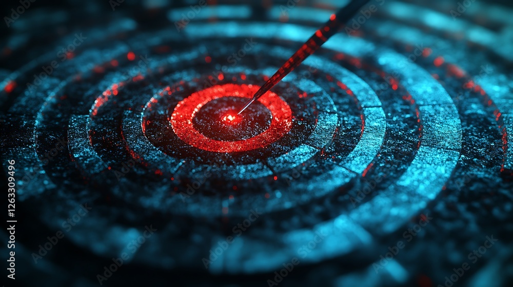 Poster abstract digital target with a needle pointing to the center.