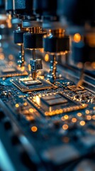 Automated machinery carefully installs intricate circuits into smartphone bodies at a manufacturing facility, showcasing advanced technology and precision in production.