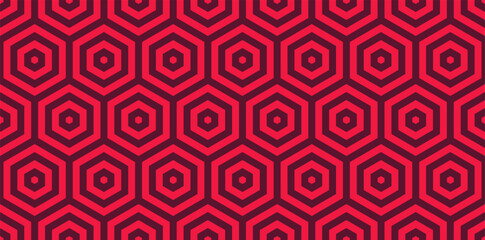 Seamless geometric pattern with hexagons, lines. Red abstract background.