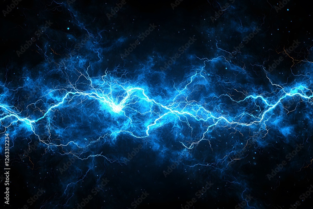 Poster electric blue lightning: a dynamic abstract backdrop showcasing electrifying blue lightning bolts su