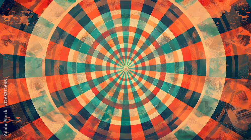 Poster abstract circular pattern with vibrant colors, creating a hypnotic visual effect, suitable for backg