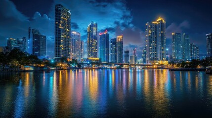 Obraz premium Cityscape at Night Across Water