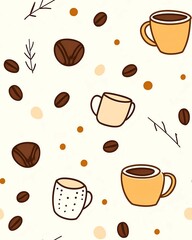 Obraz premium seamless pattern hand drawn illustration cute style Colorful coffee cup pattern on light background.