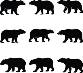 set of silhouettes of bear animals