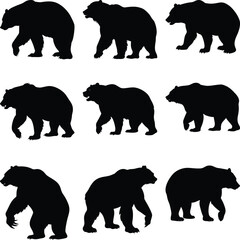 set of silhouettes of bear animals