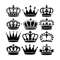 Fototapeta premium Elegant Black and White Crown Icons Set