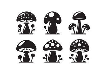 A black and white mushrooms vector illustration silhouette
